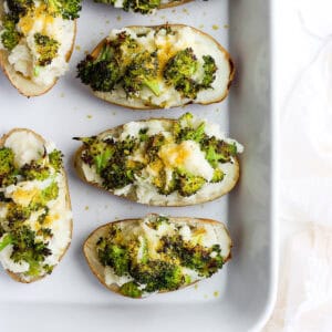 The best recipe for "cheesy" broccoli twice baked potatoes.