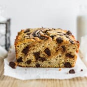 An easy recipe for a paleo chocolate chip banana bread.