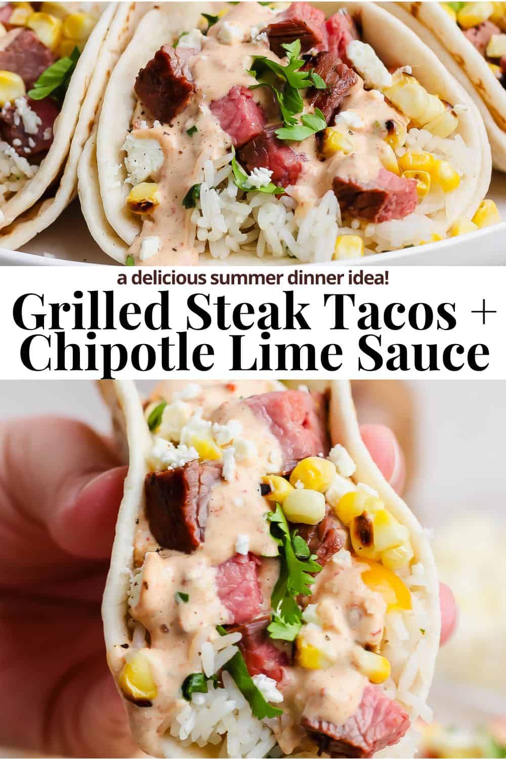Pinterest image for grilled steak tacos.