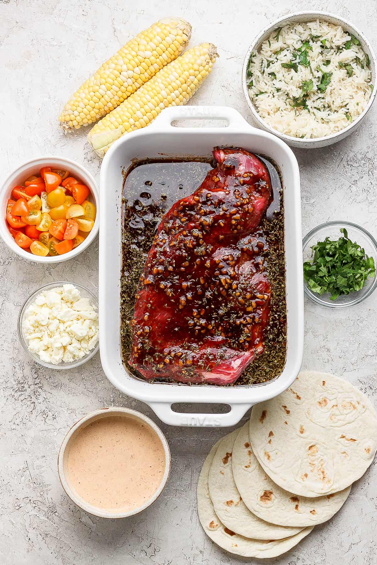 Ingredients for grilled steak tacos.