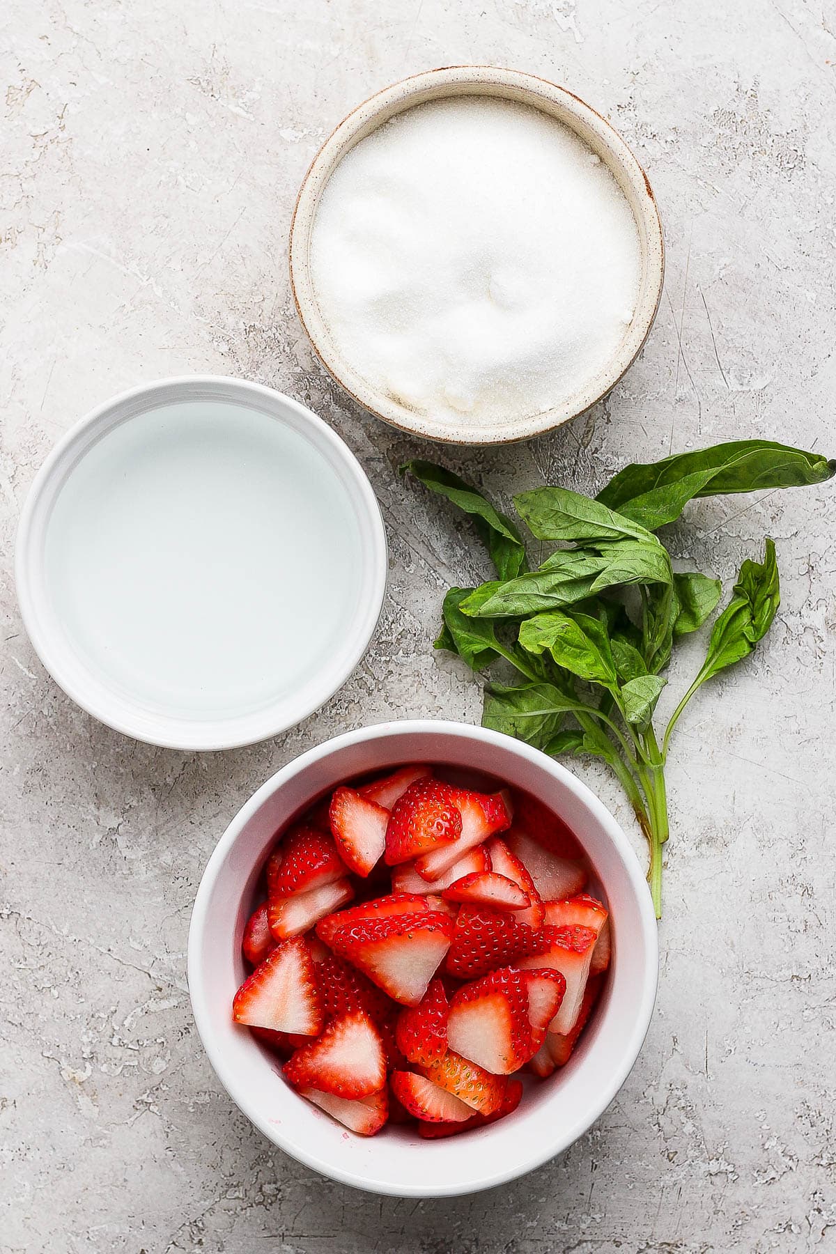 Ingredients for strawberry simple syrup.