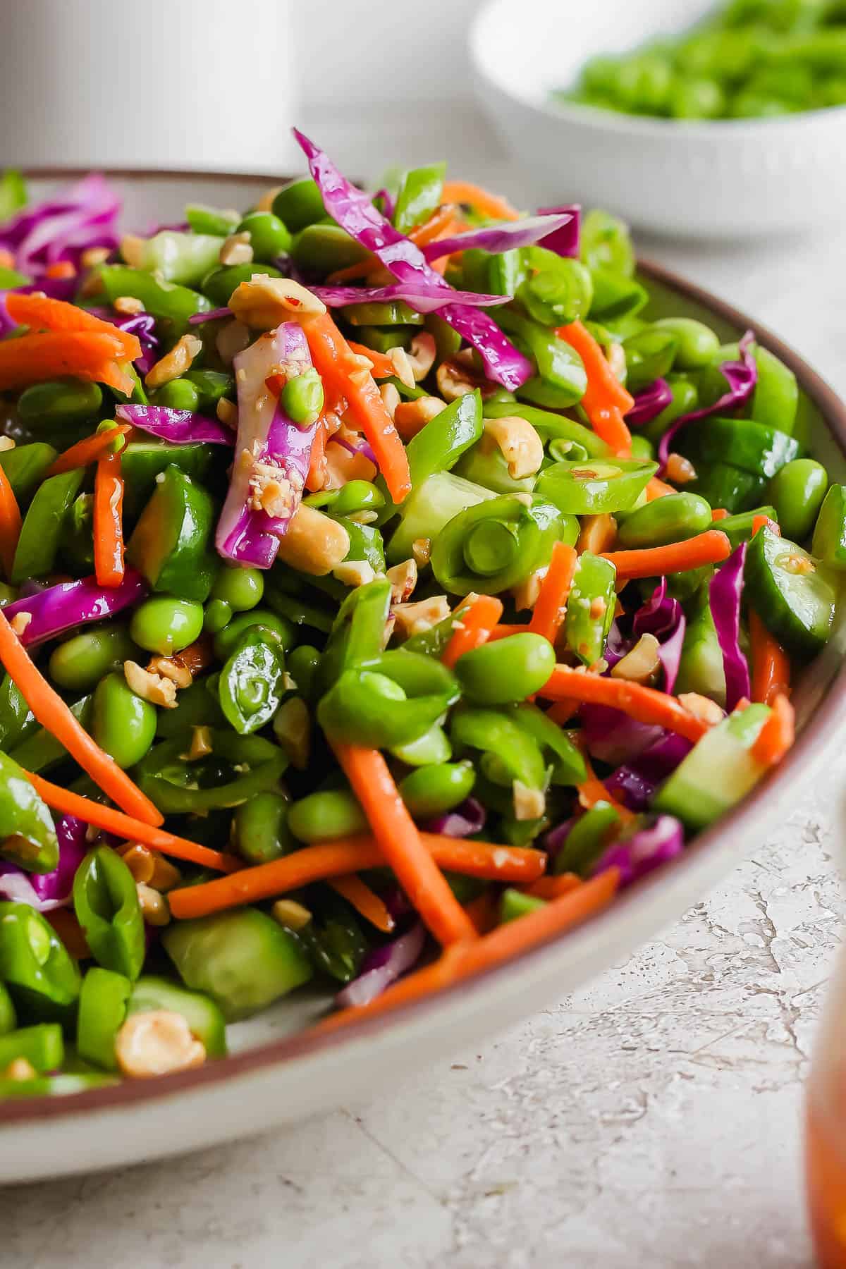 Chopped pea salad in a bowl.