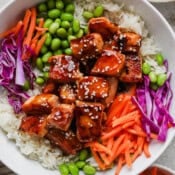 Easy teriyaki salmon rice bowls.