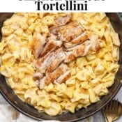Pinterest image for chicken alfredo tortellini.