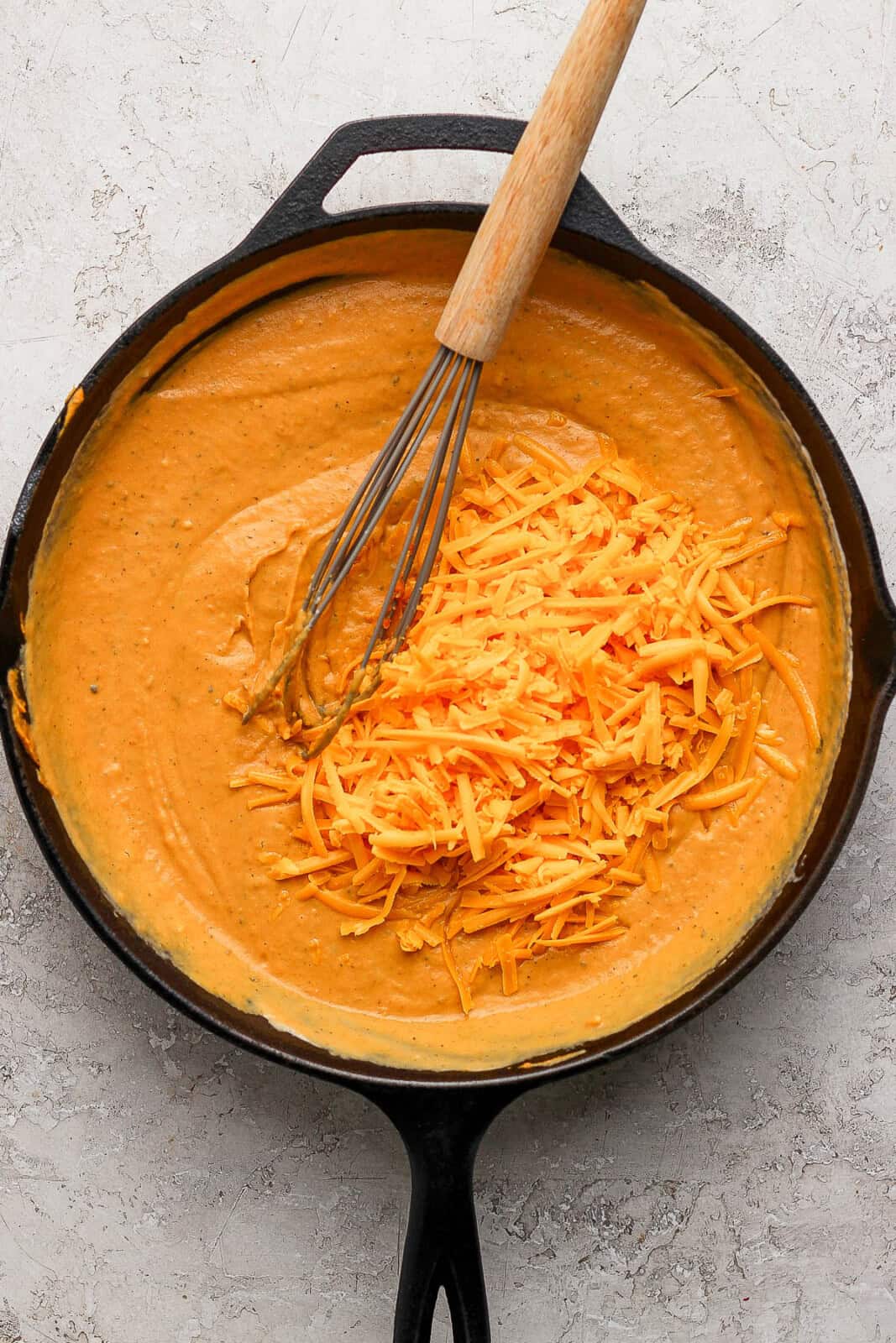 Cheese added to the pumpkin roux mixture.