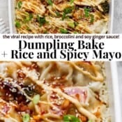 Pinterest image showing dumpling bake in a casserole dish