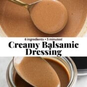 A Pinterest pin for creamy balsamic dressing.