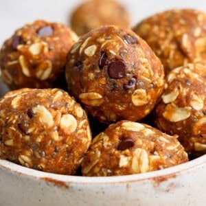 Pumpkin energy balls in a bowl.