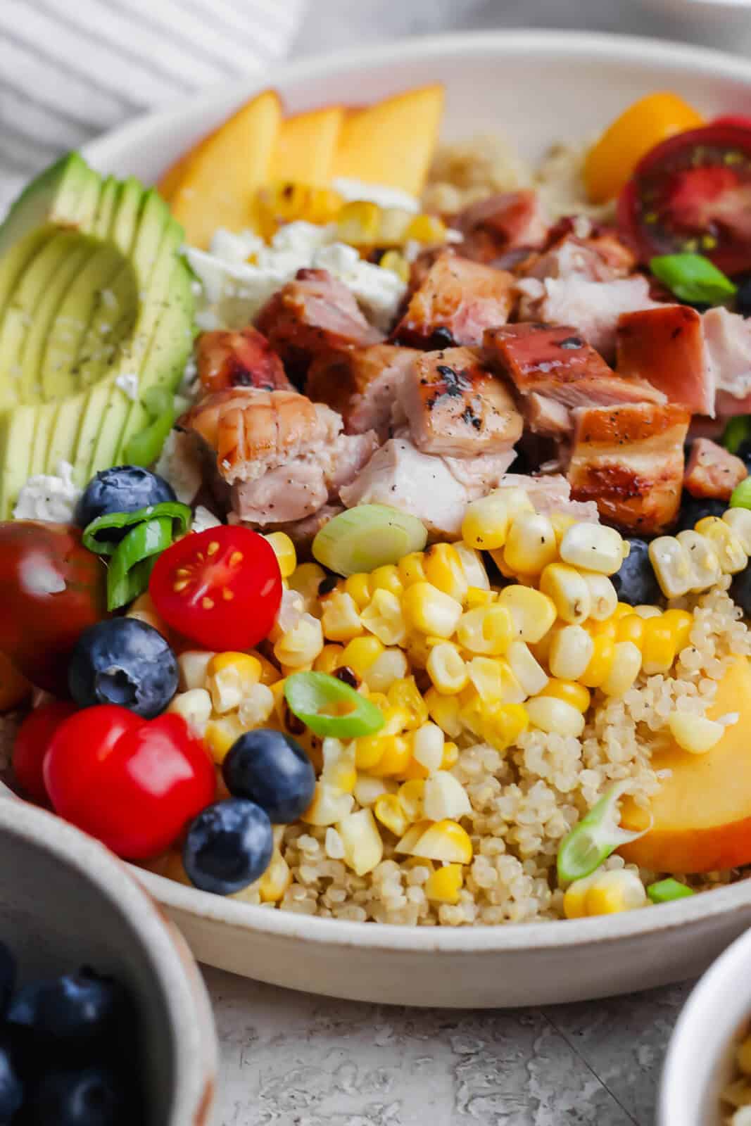 A summer quinoa salad bowl with everything added.