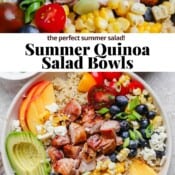Summer quinoa salad bowls with the text, "summer quinoa salad bowls".