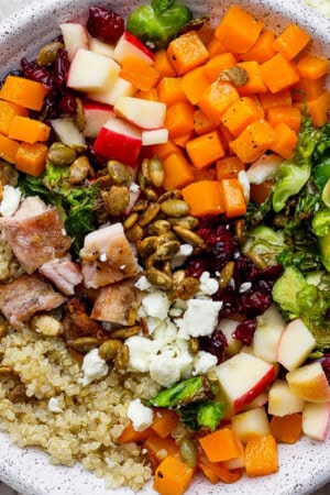 A fully assembled Autumn harvest bowl.