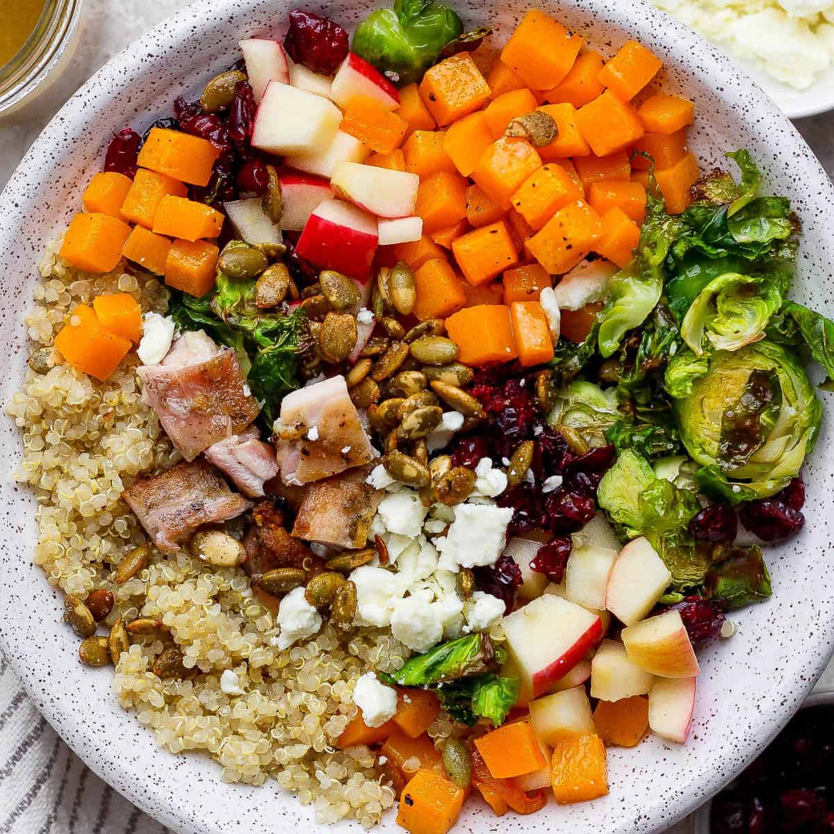 A fully assembled Autumn harvest bowl.