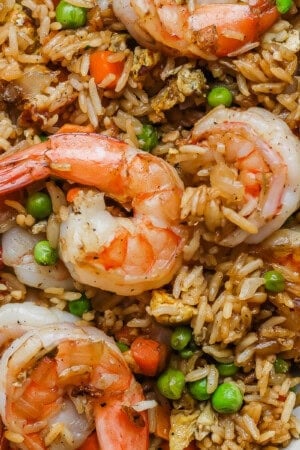 A bowl of shrimp fried rice.