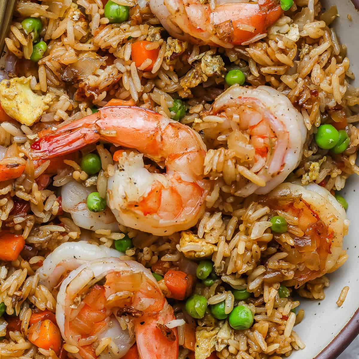 A bowl of shrimp fried rice.